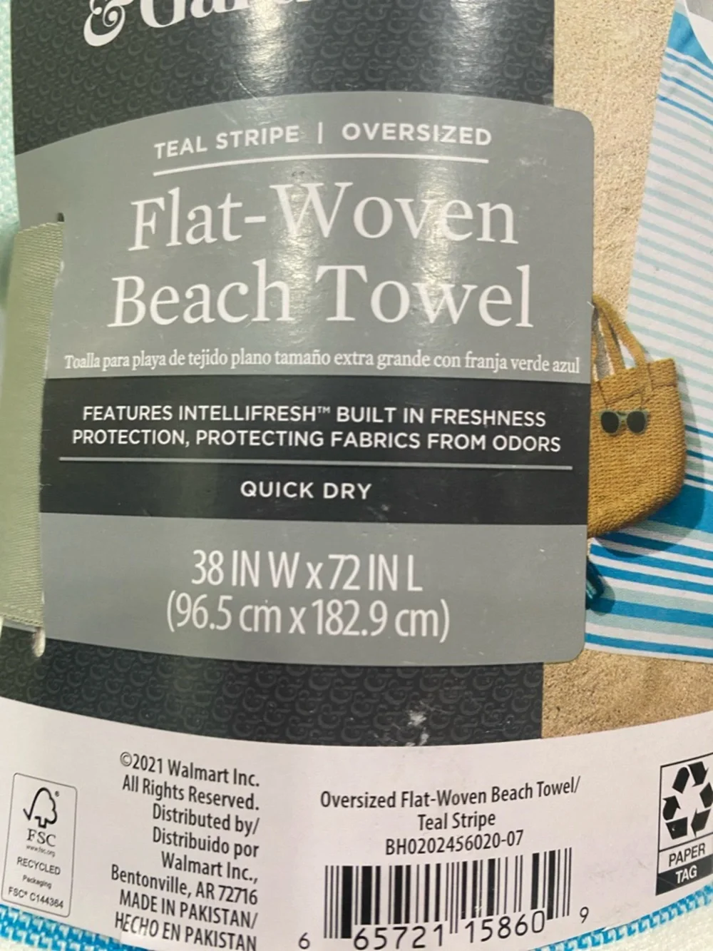 Better Homes & Gardens Flat Woven Blue White Stripe Beach Towel 38' X 72'